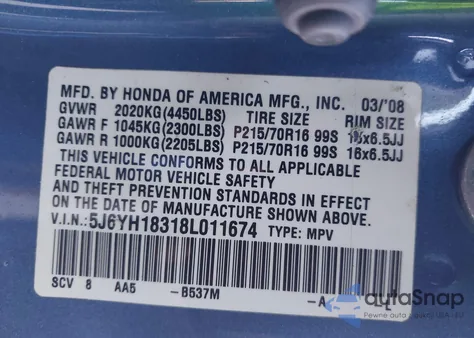 2008 Honda Element Lx z USA, uszkodzony, nr VIN 5J6YH18318L011674